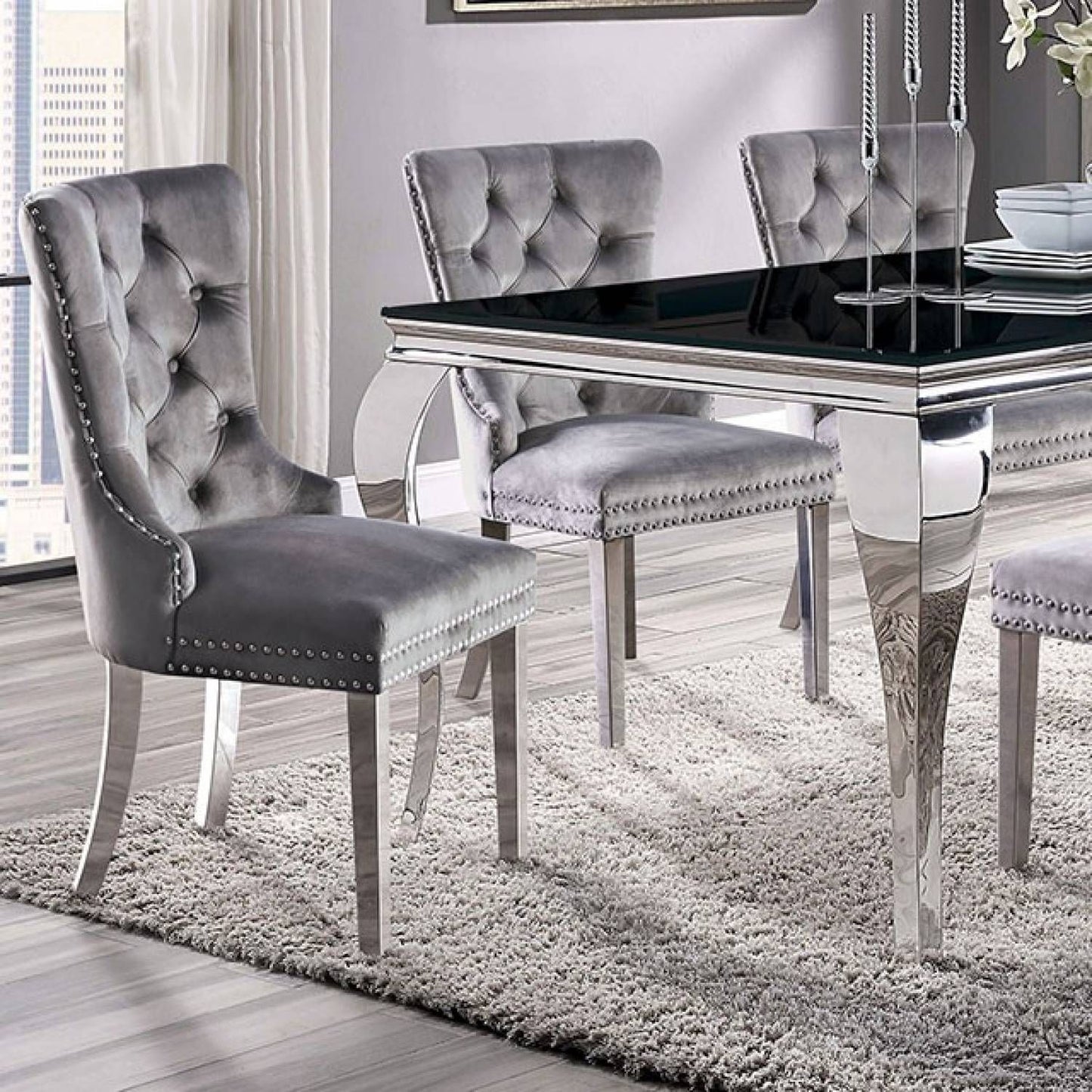 Talisa Button-Tufted Wingback Dining Chair Set of 2 in Grey