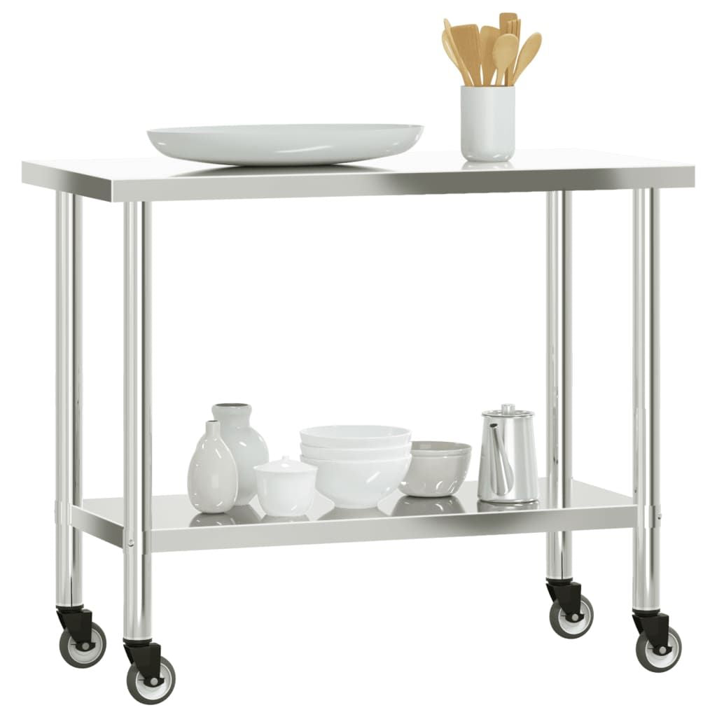 Kitchen Work Table with Wheels 43.3"x21.7"x33.5" Stainless Steel