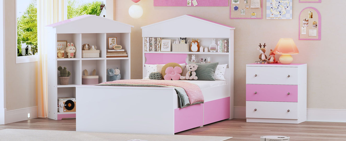 Prairie Wish 3 Pc. Twin House Bedroom Set in Pink & White