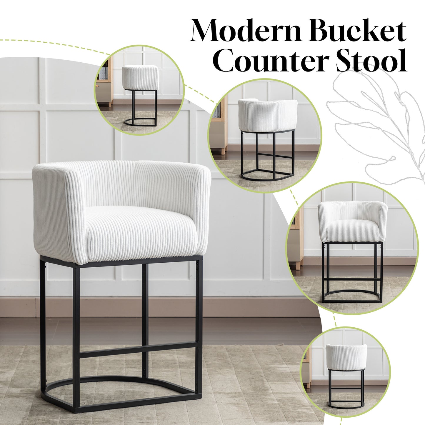 Aster Linen Upholstered Counter Stool Set of 2