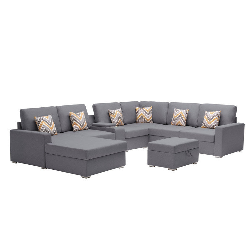 Nolan 135" 8Pc Reversible Sectional Sofa with Storage Ottoman