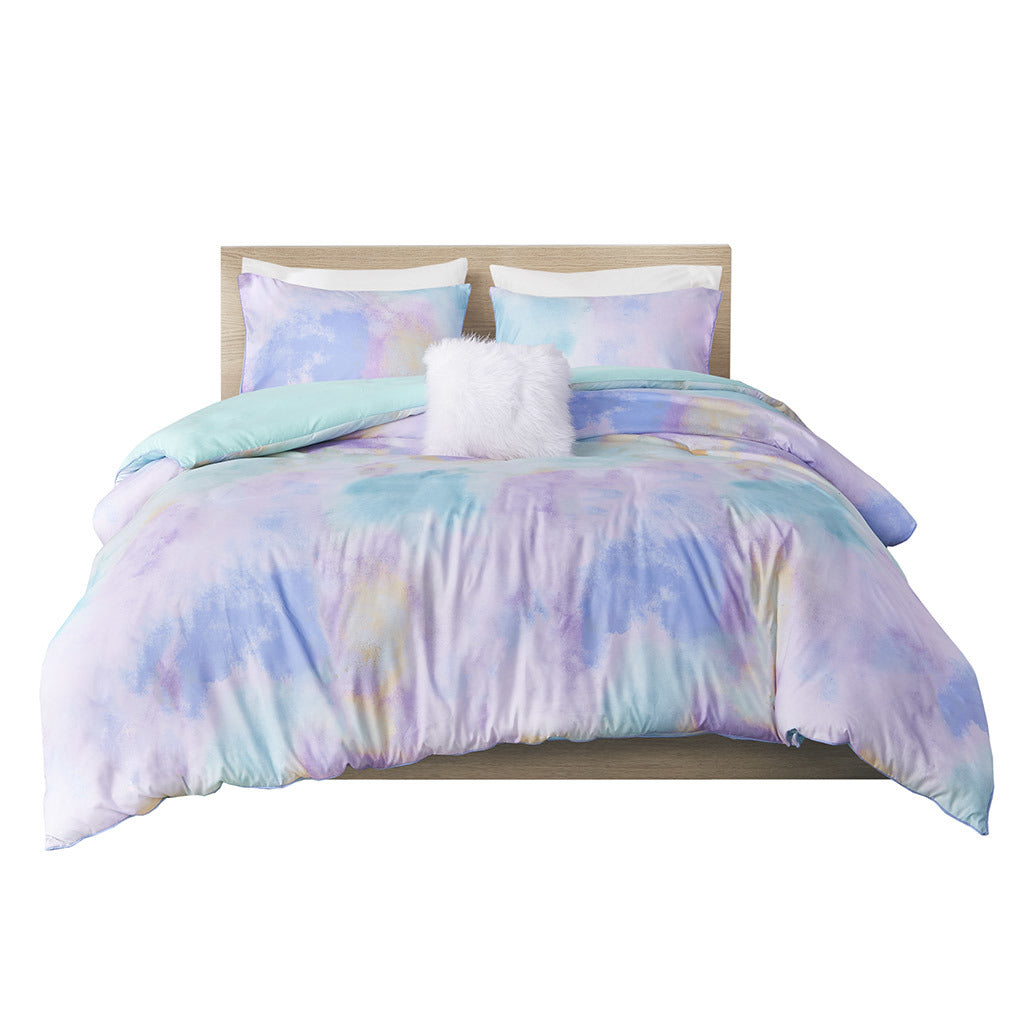 Cassie Watercolor Tie Dye Duvet Cover Set with Throw Pillow