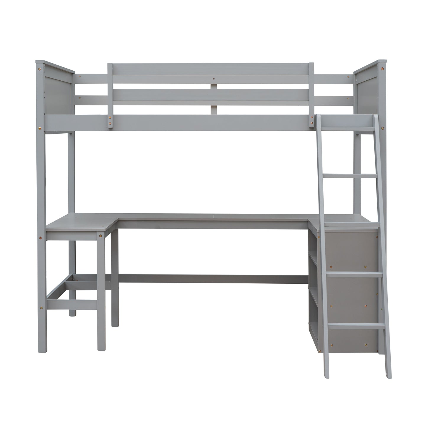 Twin size Loft Bed with Shelves and Desk;  Wooden Loft Bed with Desk