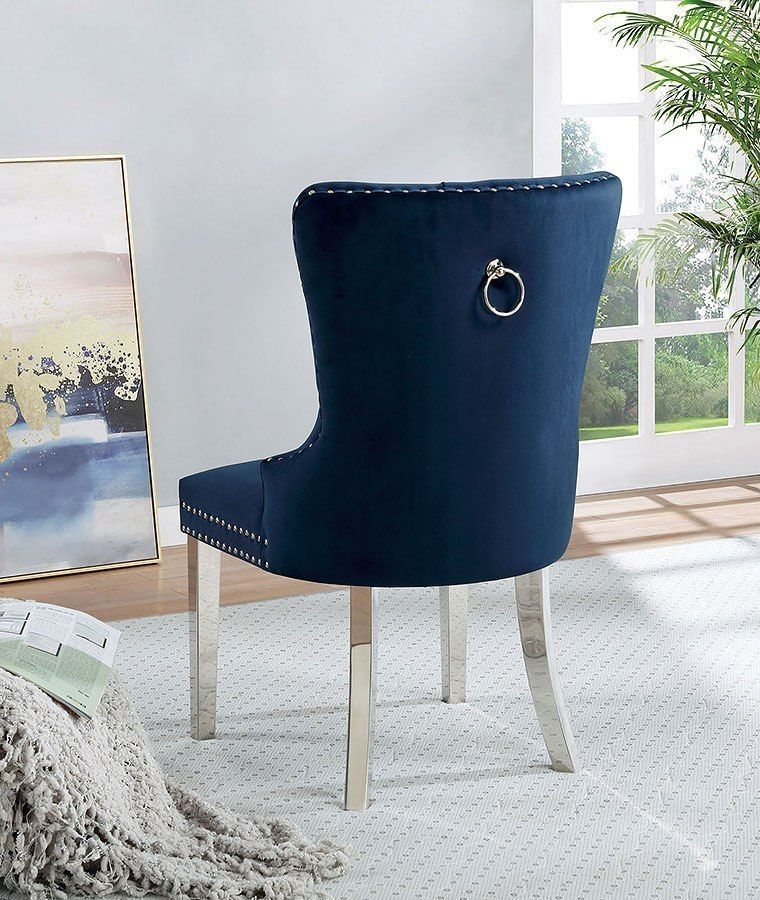 Talisa Button-Tufted Wingback Dining Chair Set of 2 in Blue