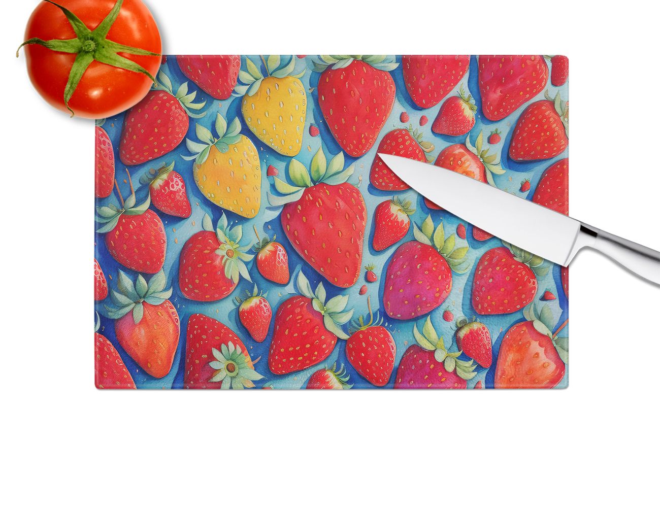 Strawberries II Tempered Glass Kitchen Cutting and Serving Board