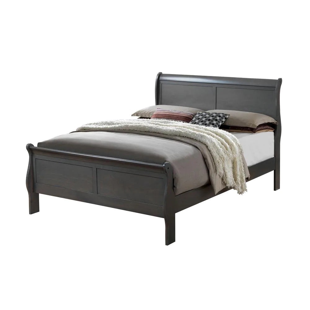 Classic Contemporary California King Size Bed Gray Louis Phillipe Solidwood 1pc Bed Bedroom Sleigh Bed