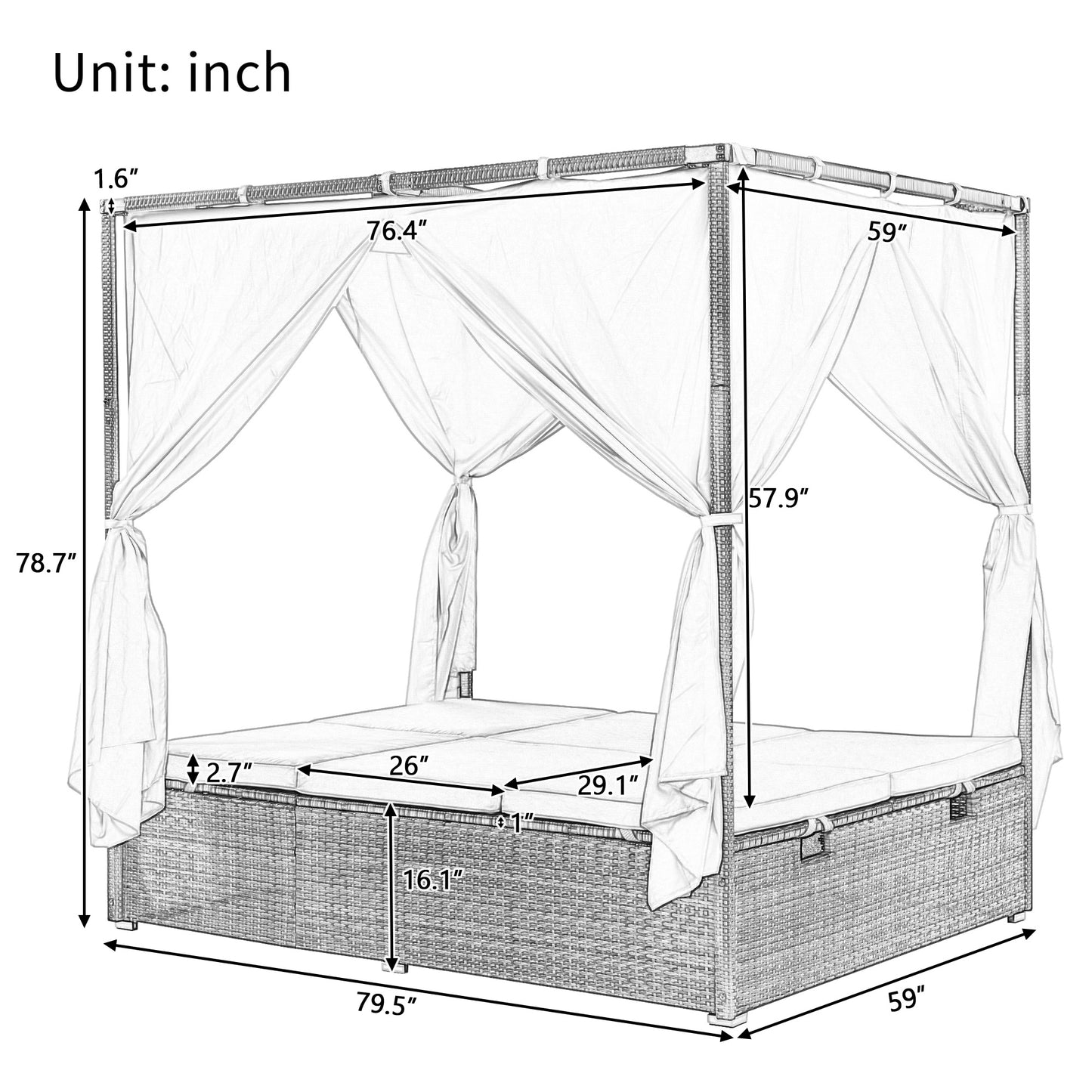 Pomona Adjustable Sun Bed With Curtain - Divine Heart L.A.