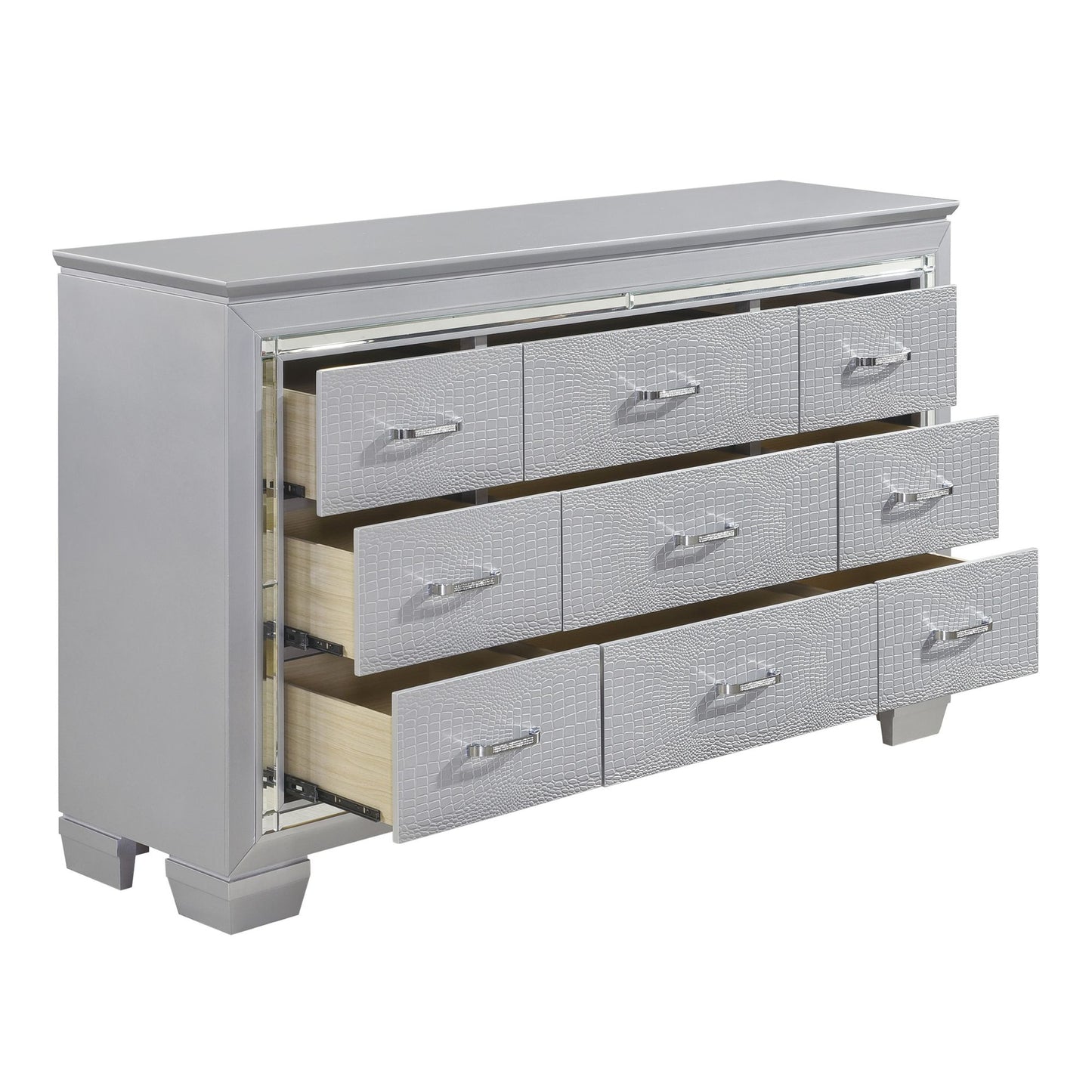 Allura Faux Alligator Embossed Nine Drawer Dresser