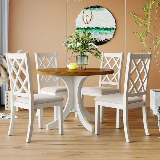 5 Pc. Round Dining Table Set with Upholstered Chairs