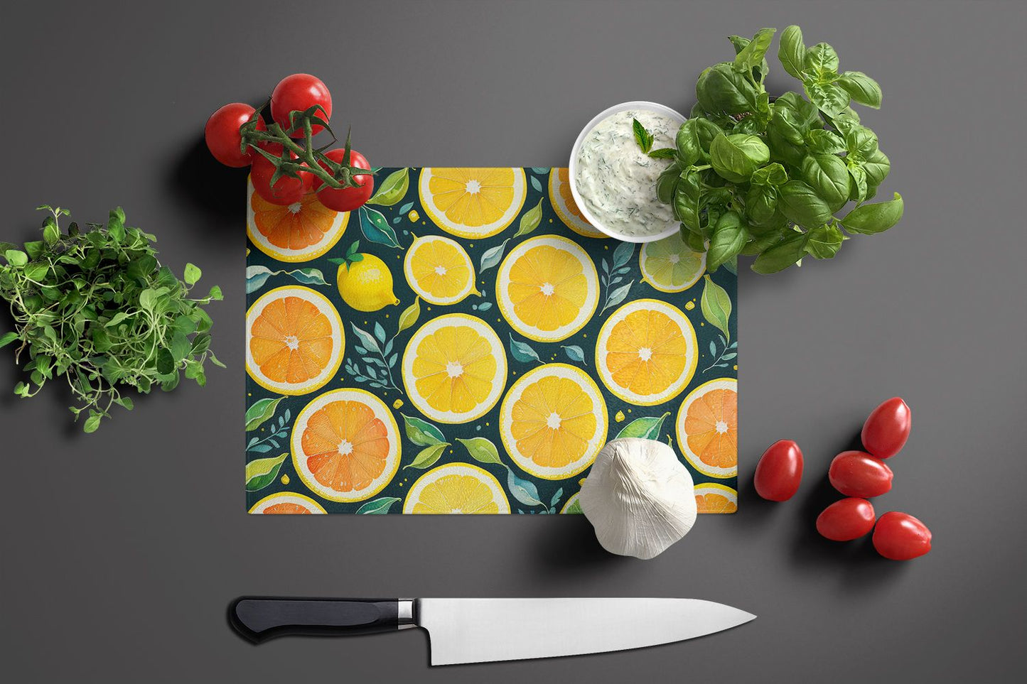 Lemons III Tempered Glass Kitchen Cutting and Serving Board