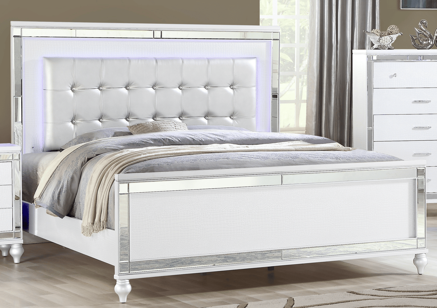 Sterling Full 5 Pc LED Bedroom Suite in White