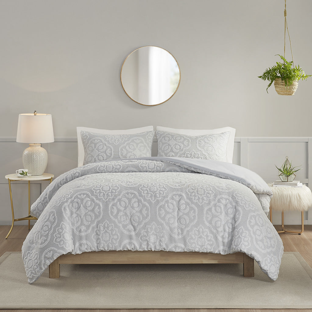 3 Piece Tufted Woven Medallion Duvet Cover Set