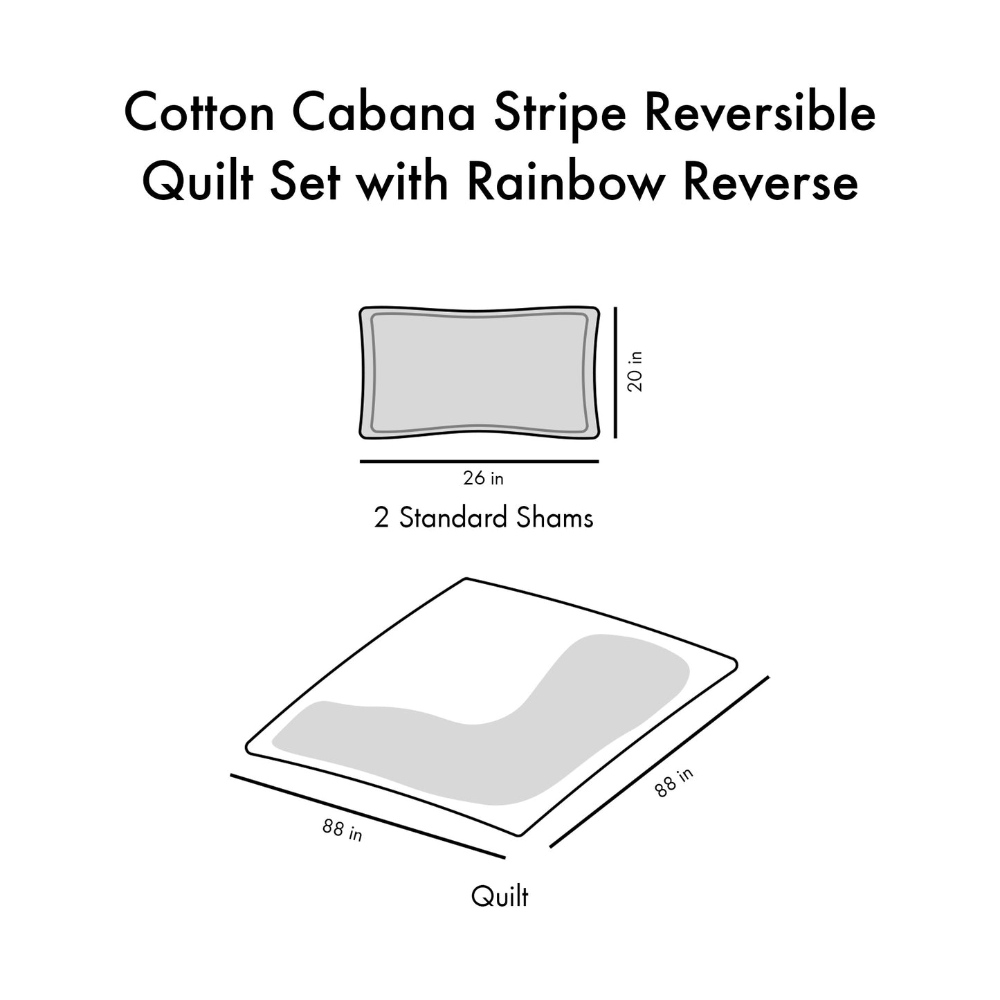 Cotton Cabana Stripe Reversible Quilt Set with Rainbow Reverse