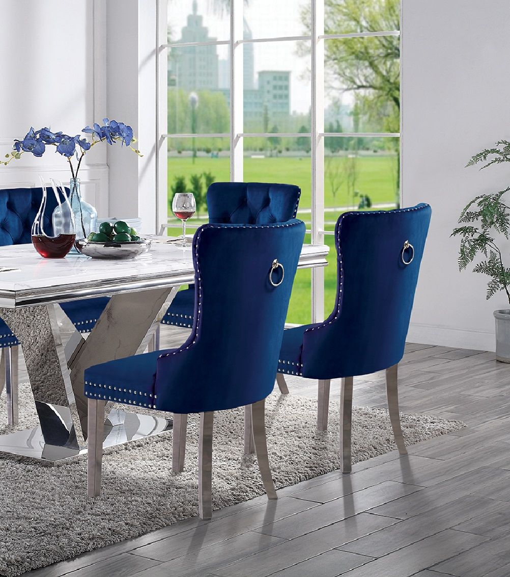 Talisa Button-Tufted Wingback Dining Chair Set of 2 in Blue