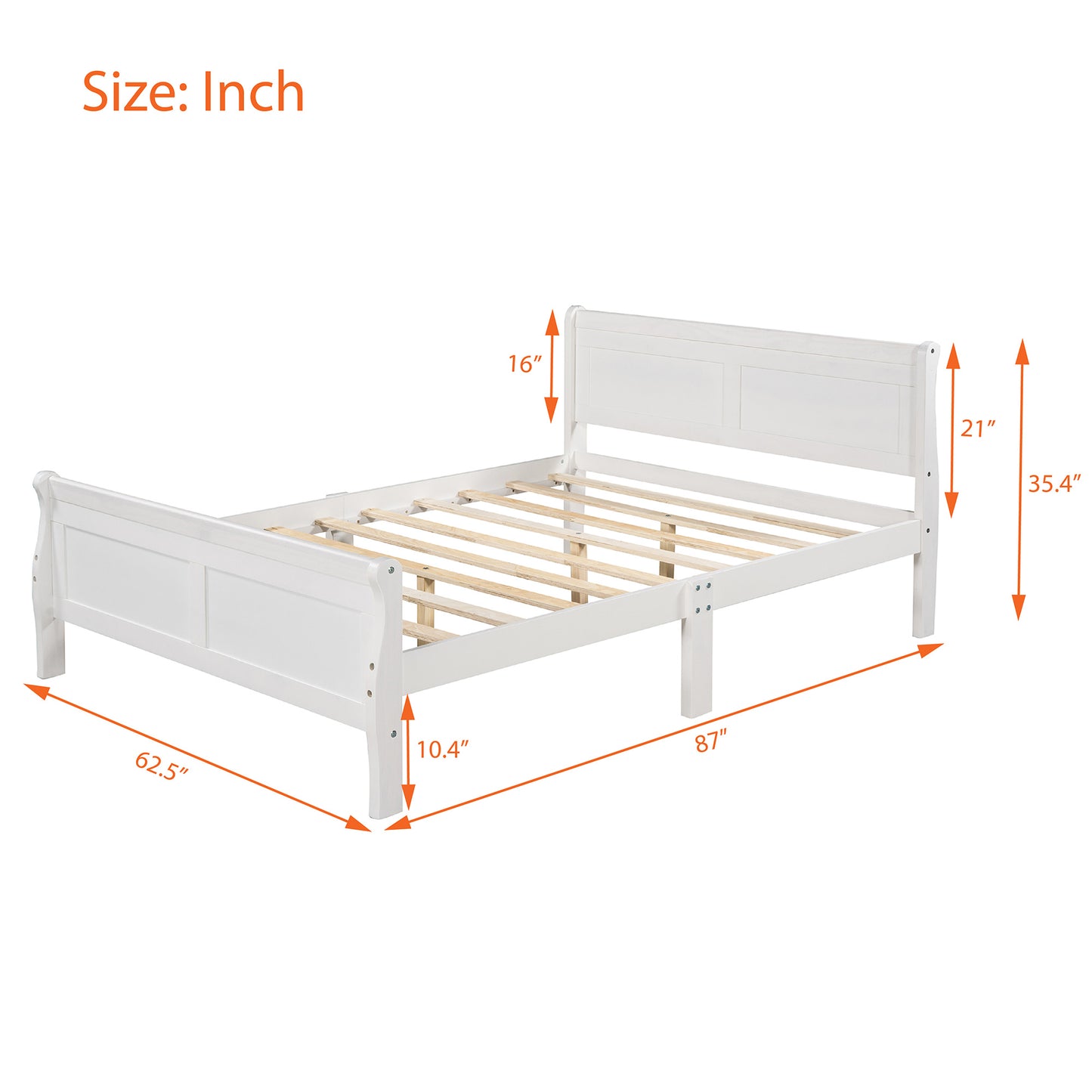 Queen Size Wood Platform Bed with Headboard and Wooden Slat Support