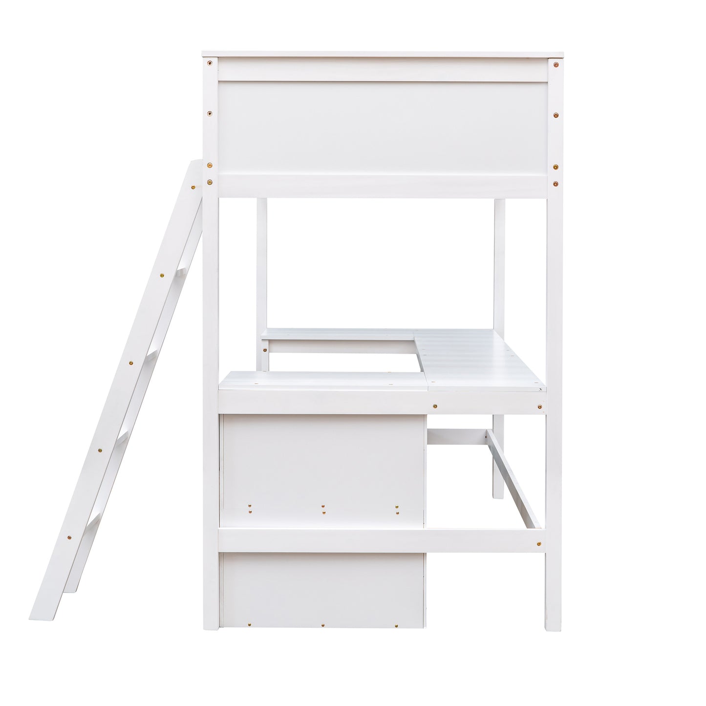 Twin size Loft Bed with Shelves and Desk;  Wooden Loft Bed with Desk