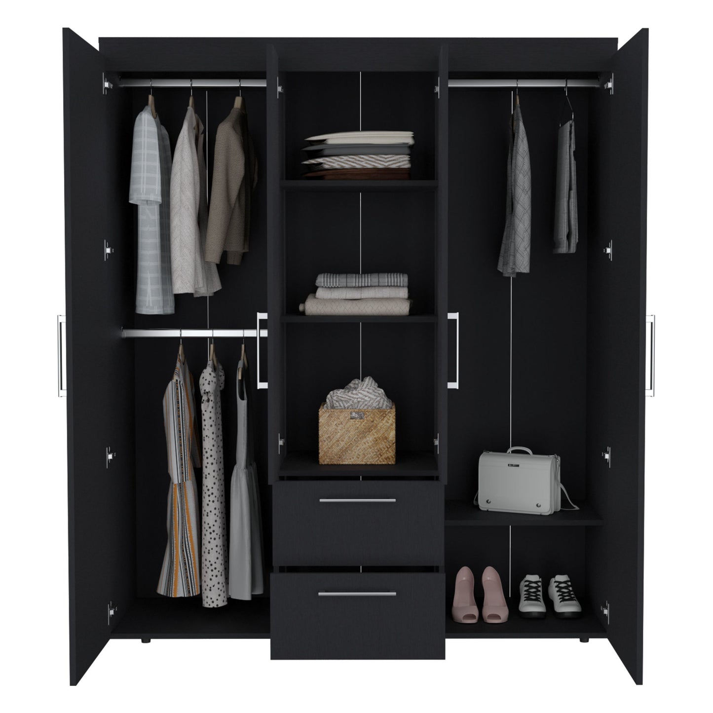 Bariloche Wardrobe with Hanging Rods, Shelves, and 2 Drawers