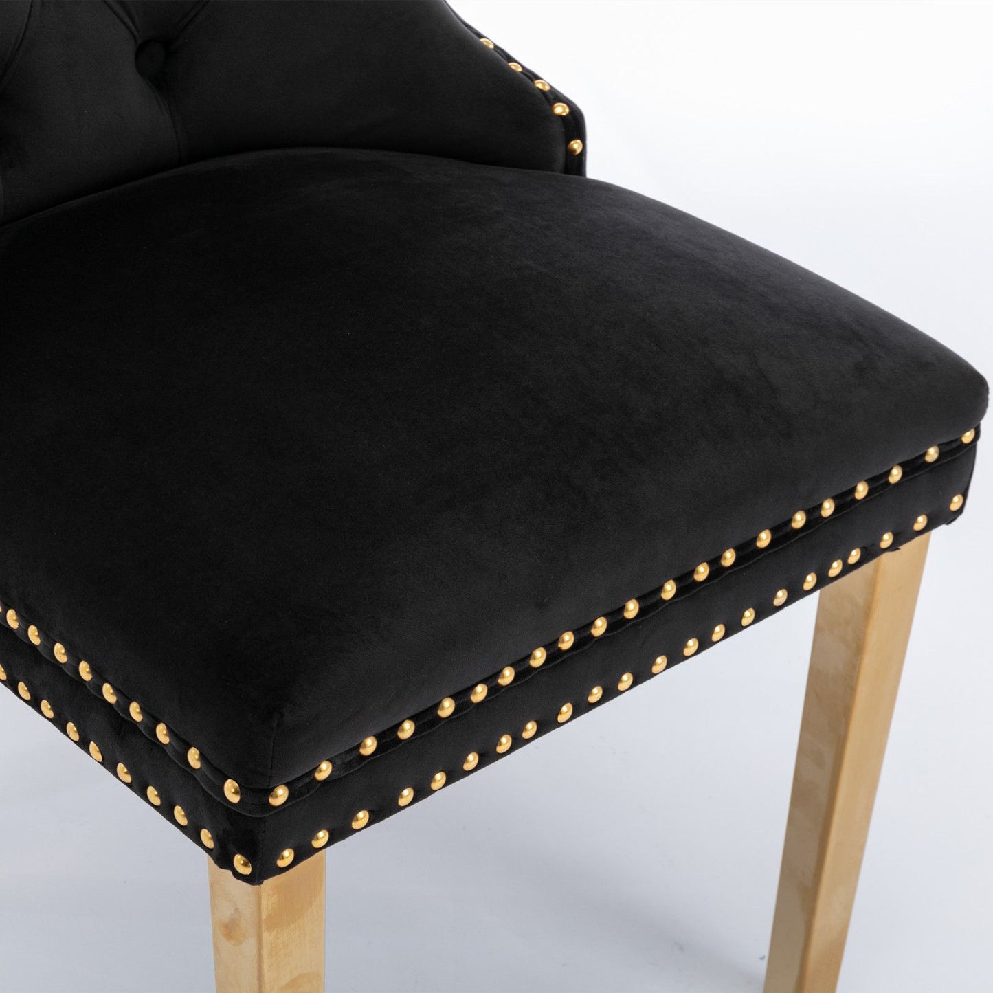 Lorelei Velvet Tufted Dining Chair Set of 2 in Black and Gold