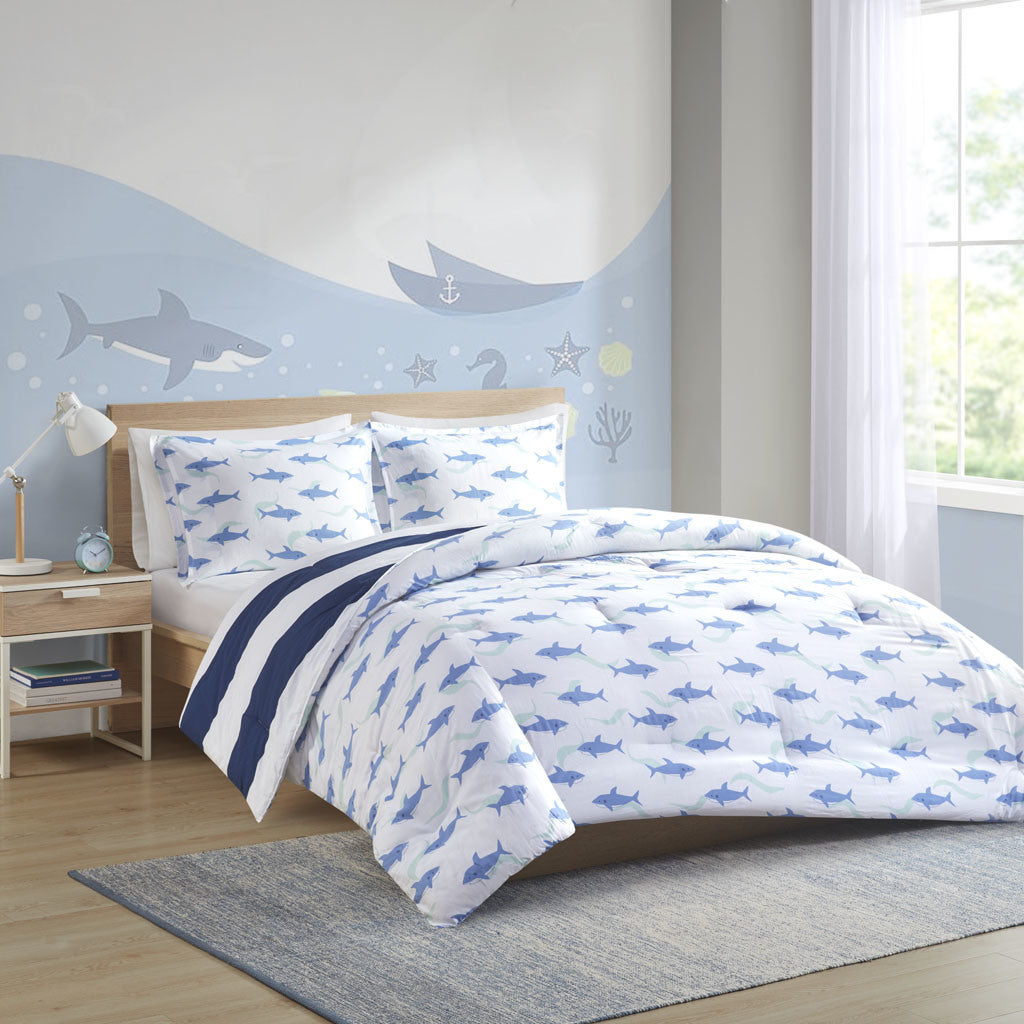 Cotton Cabana Stripe Reversible Comforter Set with Shark Reverse