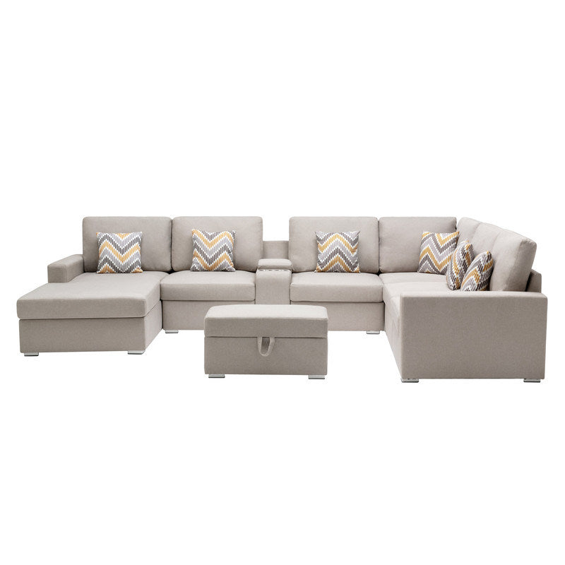 Nolan 135" 8Pc Reversible Chaise Sectional with Storage Ottoman