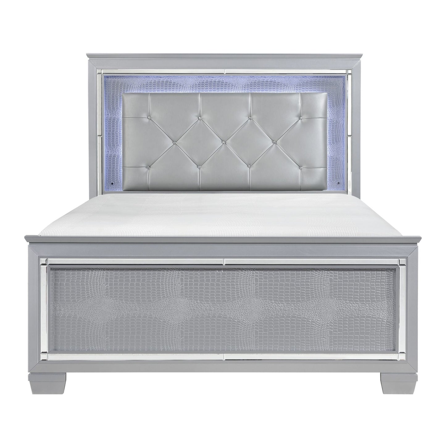 Allura Faux Alligator Embossed Queen Bed with LED Headboard