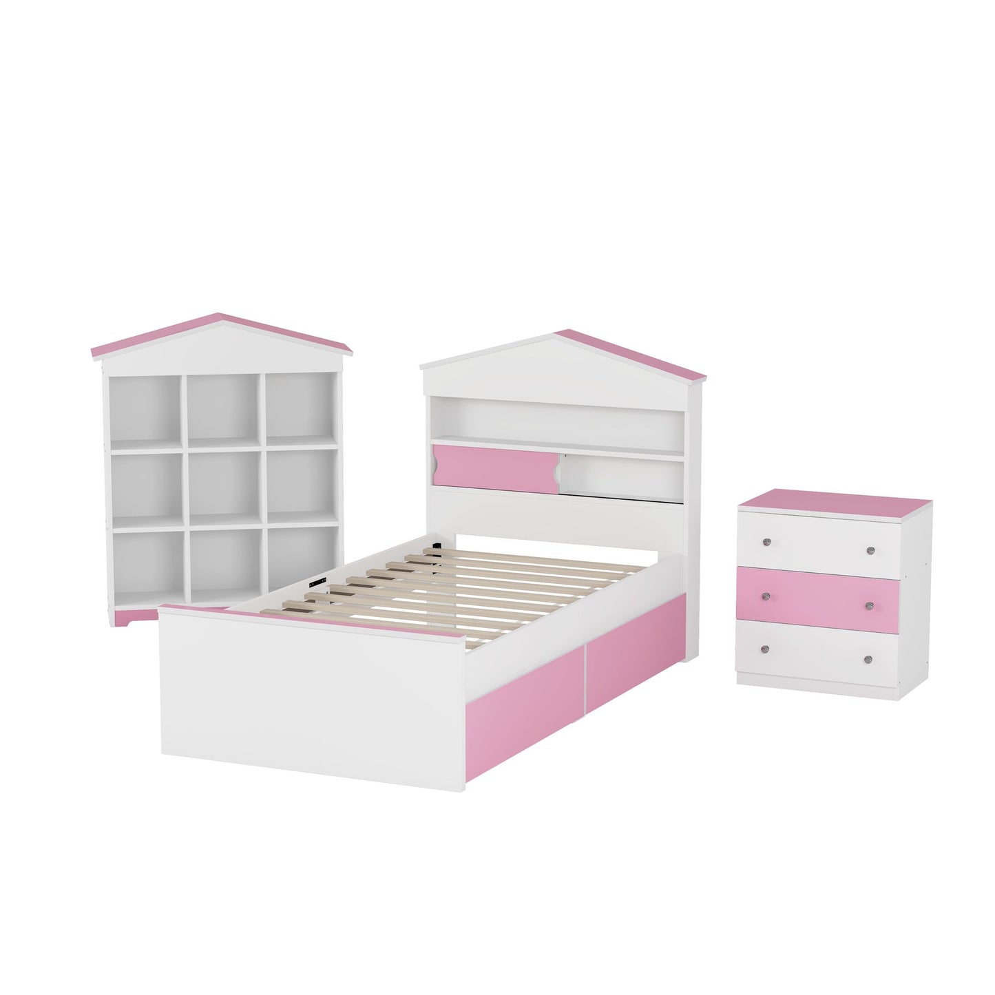 Prairie Wish 3 Pc. Twin House Bedroom Set in Pink & White