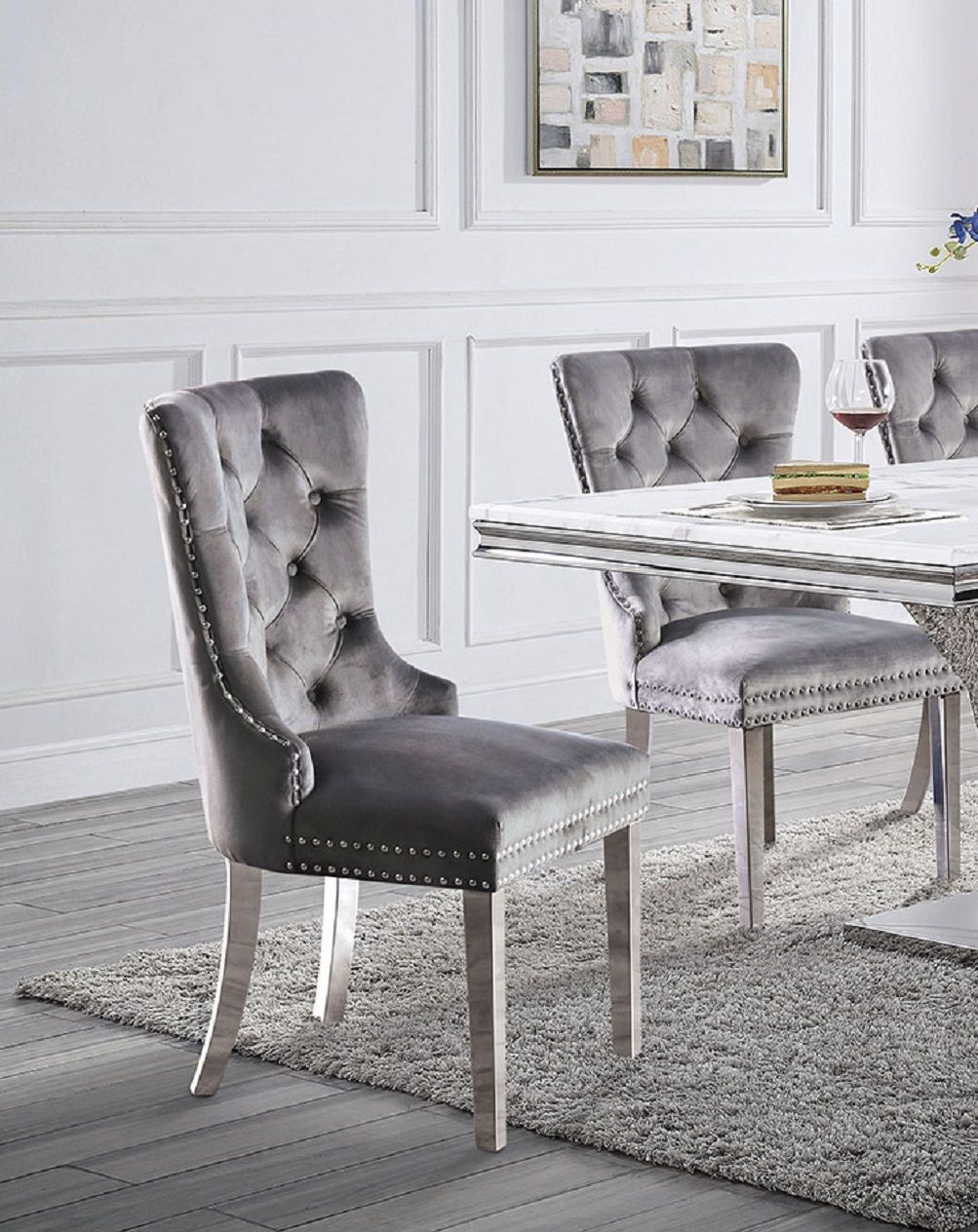 Talisa Button-Tufted Wingback Dining Chair Set of 2 in Grey