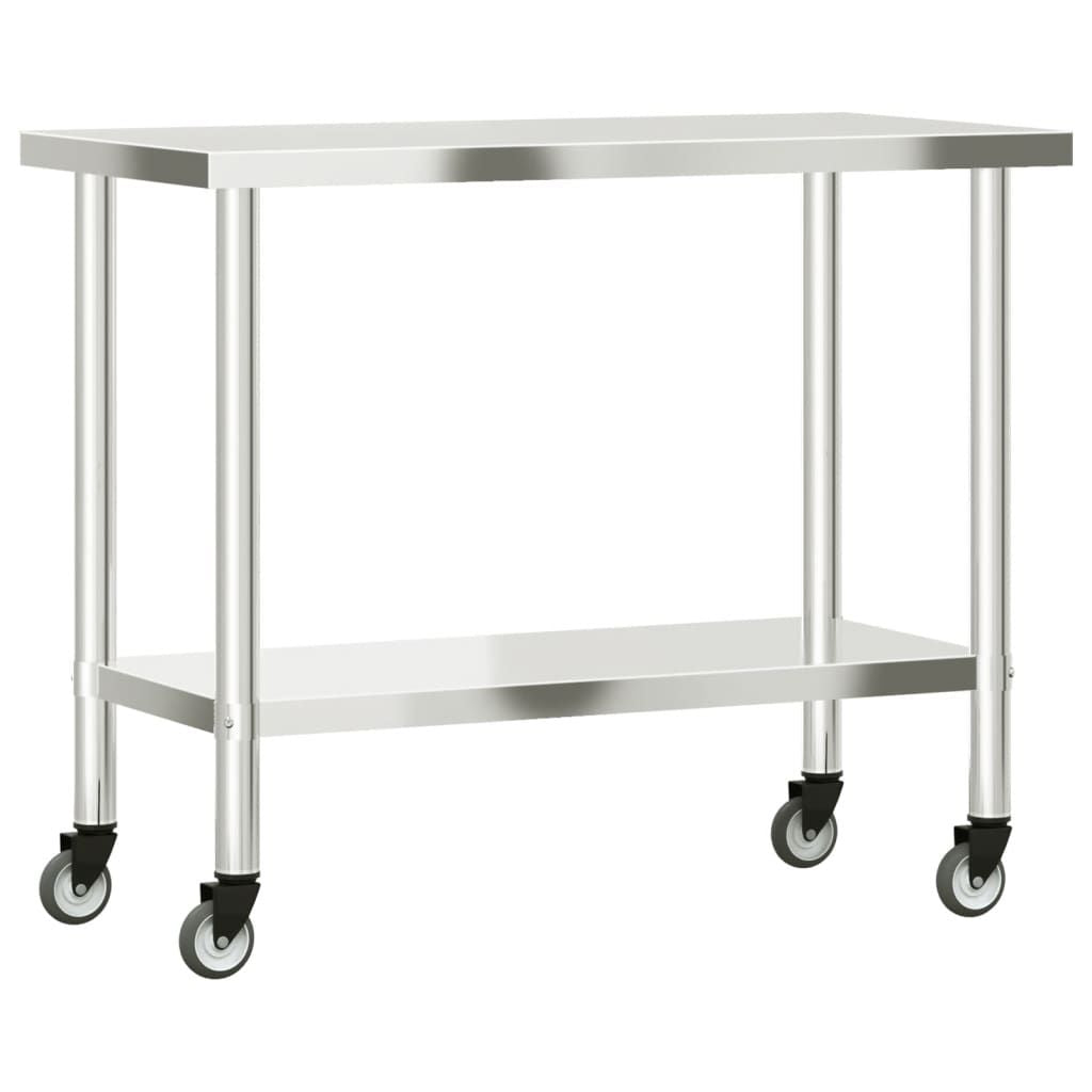 Kitchen Work Table with Wheels 43.3"x21.7"x33.5" Stainless Steel