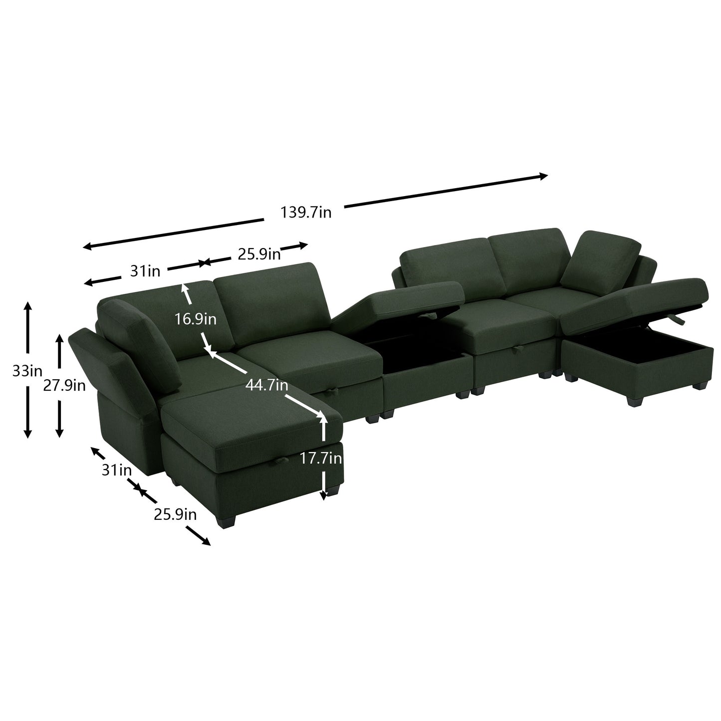 Florian Drive Modular Sectional Sofa in Green