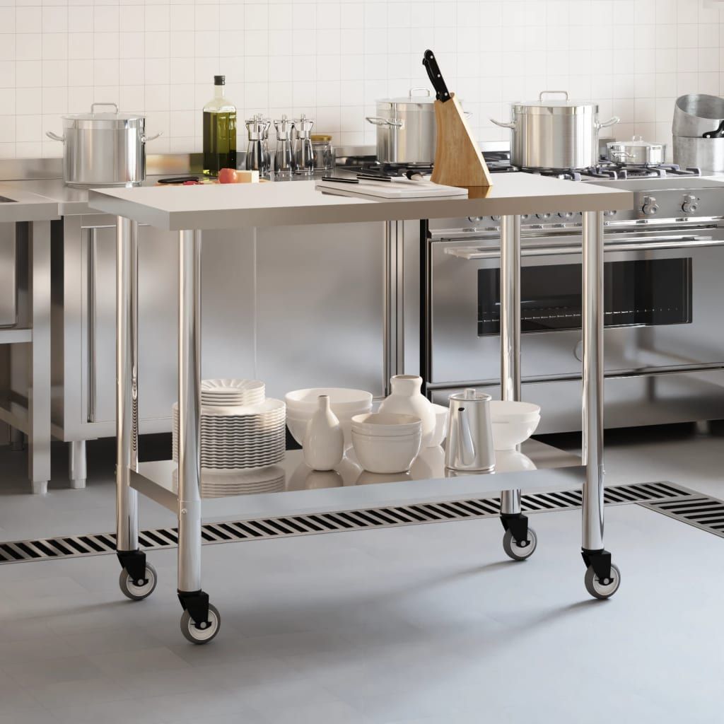 Kitchen Work Table with Wheels 43.3"x21.7"x33.5" Stainless Steel