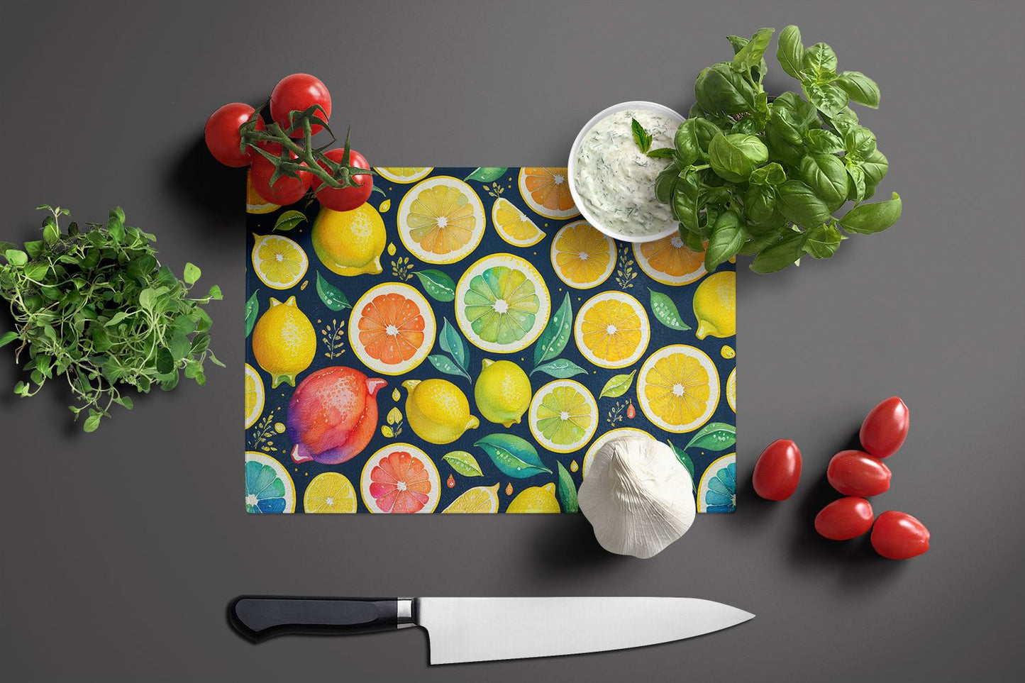 Lemons II Tempered Glass Kitchen Cutting and Serving Board