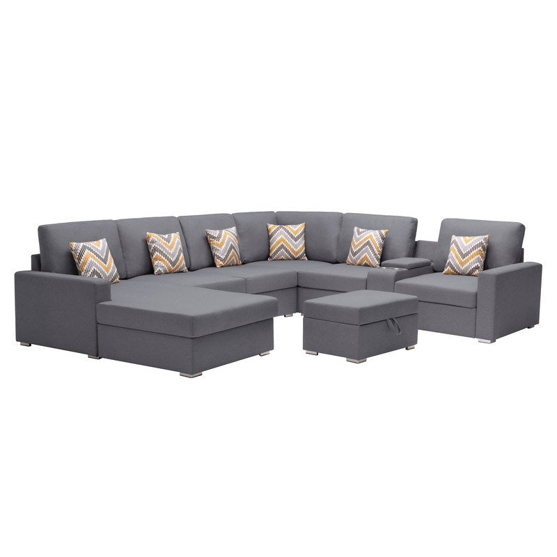 Nolan 124"in 8 Pc Reversible Chaise Sectional Sofa with Ottoman