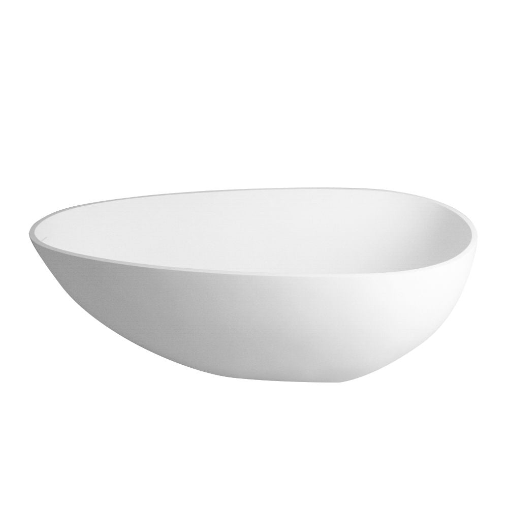 Freestanding Oval Soaking Bathtub in Matte White with Drain