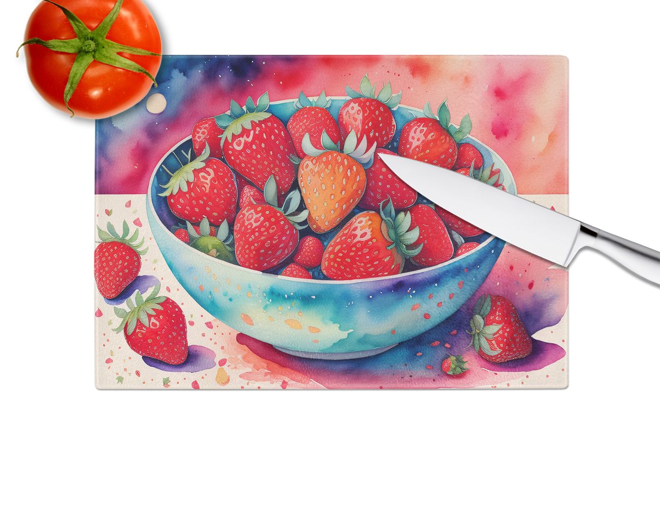 Strawberries Tempered Glass Cutting and Serving Board