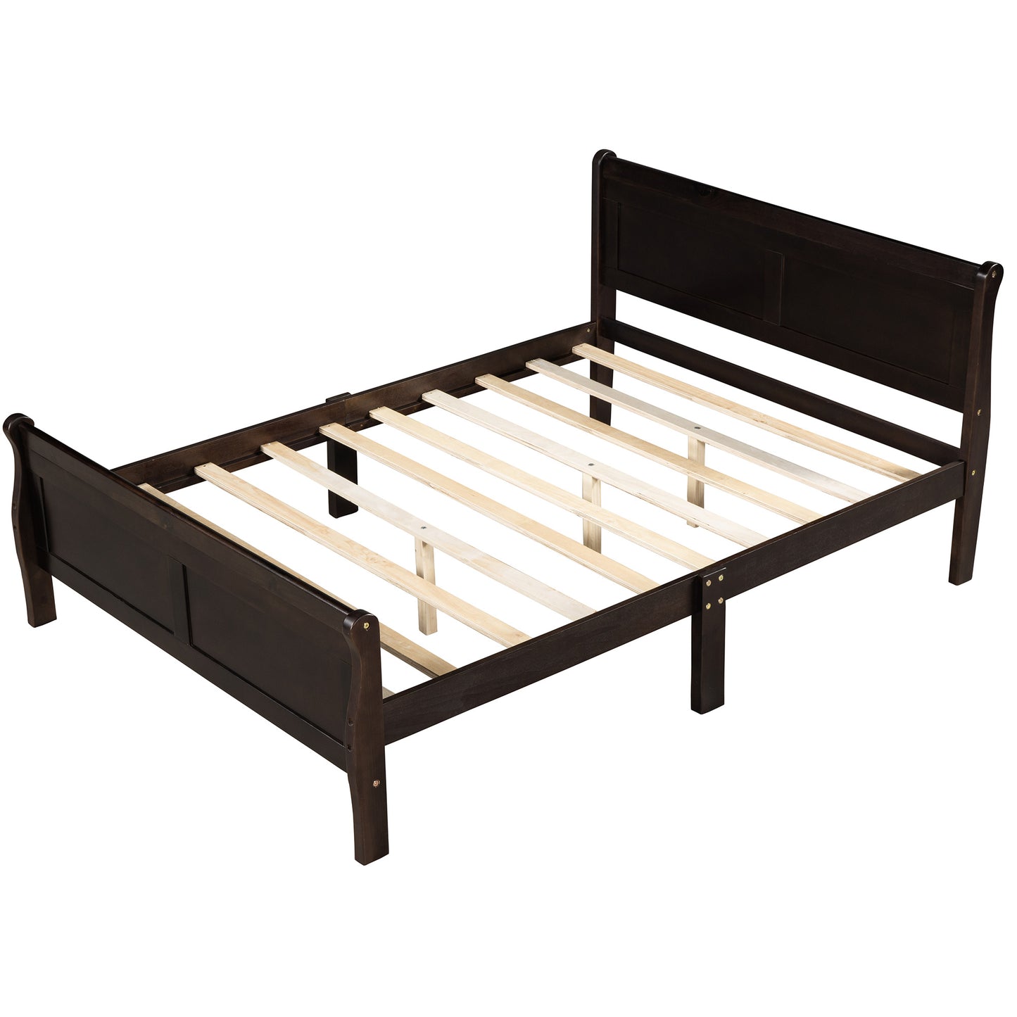 Queen Size Wood Platform Bed with Headboard and Wooden Slat Support