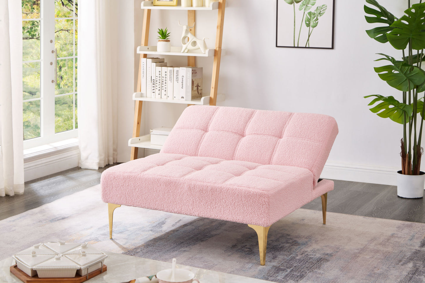 Aubrey Convertible Futon in Teddy Pink Plush