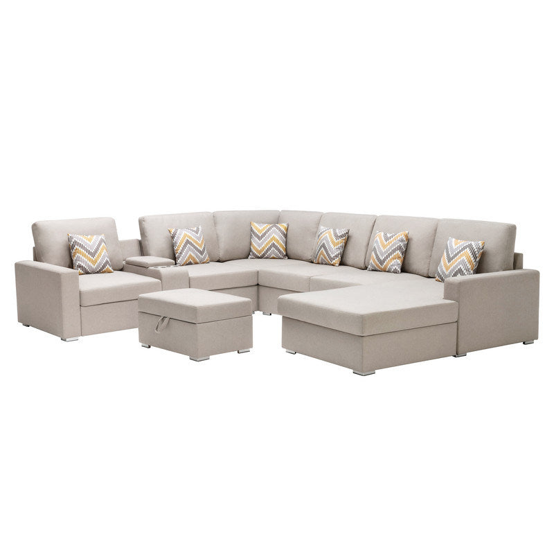 Nolan 124" 8Pc Reversible Chaise Sectional Sofa