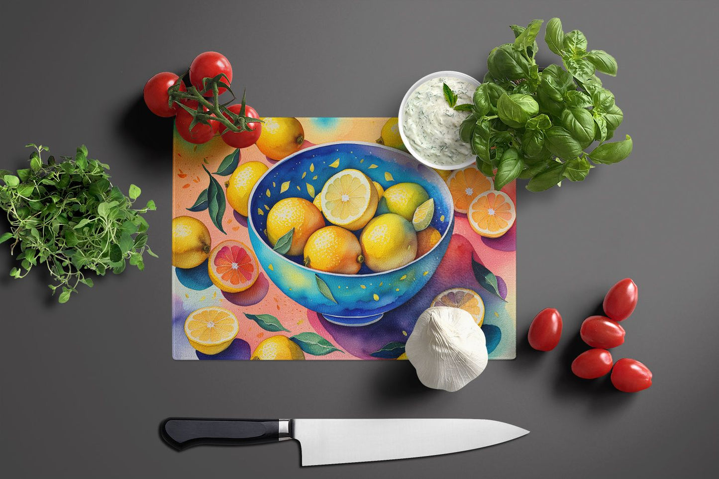 Lemons Tempered Glass Kitchen Cutting and Serving Board