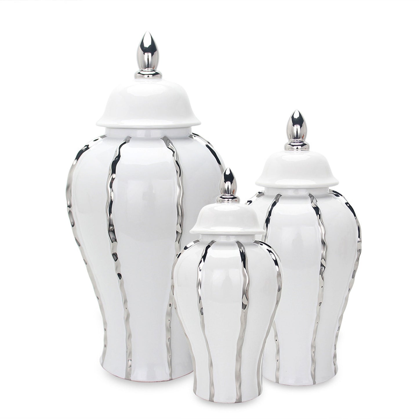 White Ginger Jar with Silver Ornament