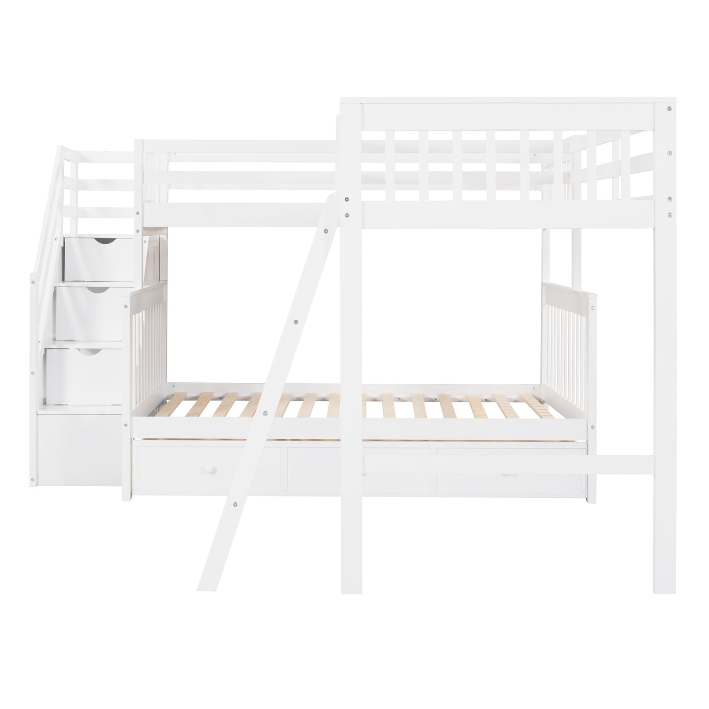 Twin over Full L-Shaped Bunk Bed With 3 Drawers, Ladder and Staircase