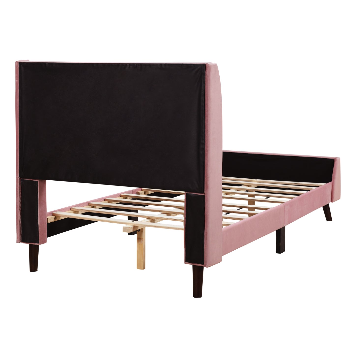 Twin Size Upholstered Platform Bed, Velvet, Pink