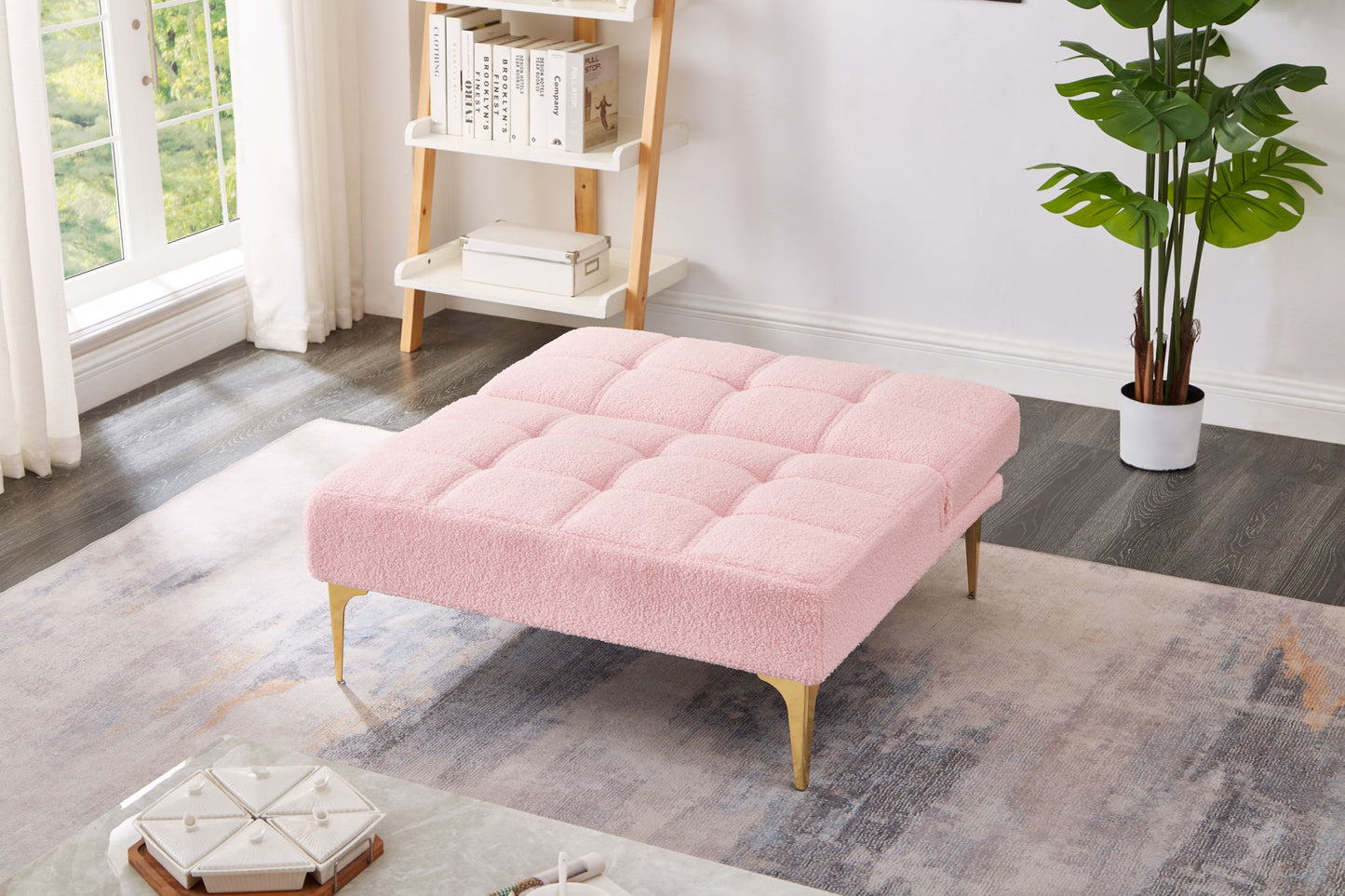 Aubrey Convertible Futon in Teddy Pink Plush