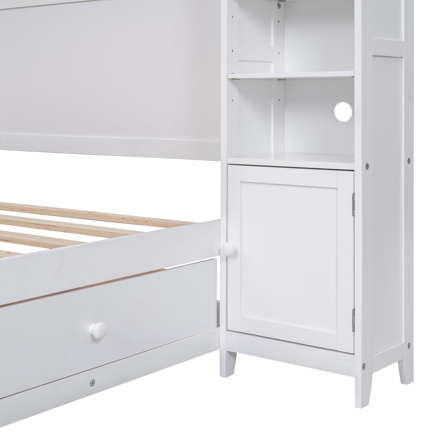 Full Size Wooden Bed With All-in-One Cabinet and Shelf