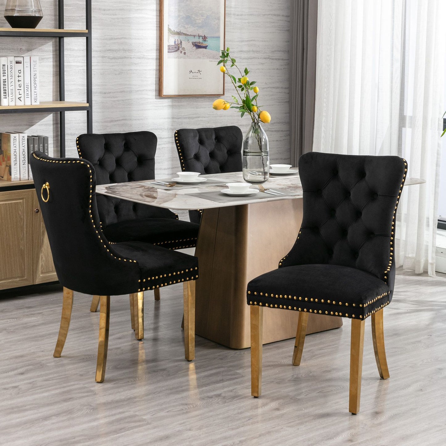 Lorelei Velvet Tufted Dining Chair Set of 2 in Black and Gold