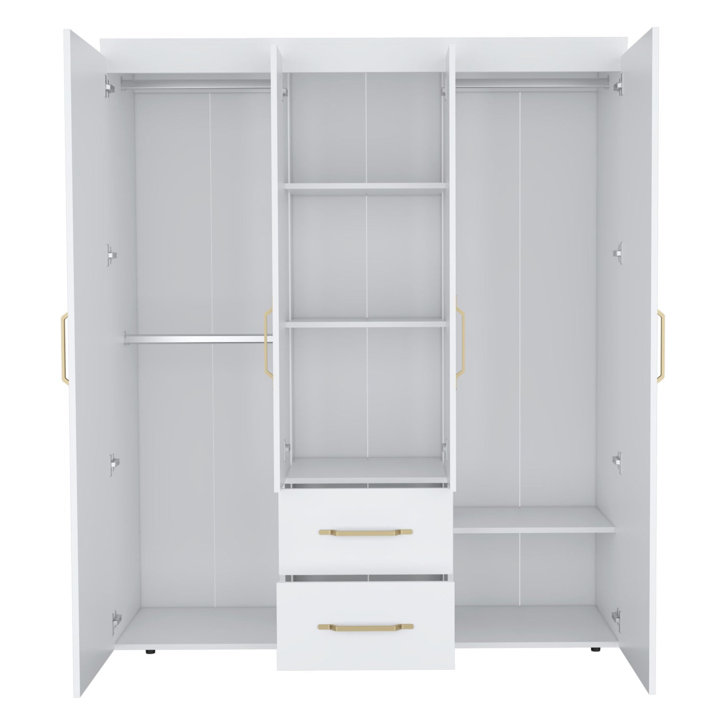 Bariloche Wardrobe with Hanging Rods, Shelves, and 2 Drawers in White