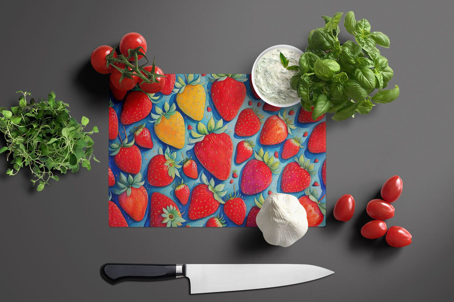 Strawberries II Tempered Glass Kitchen Cutting and Serving Board