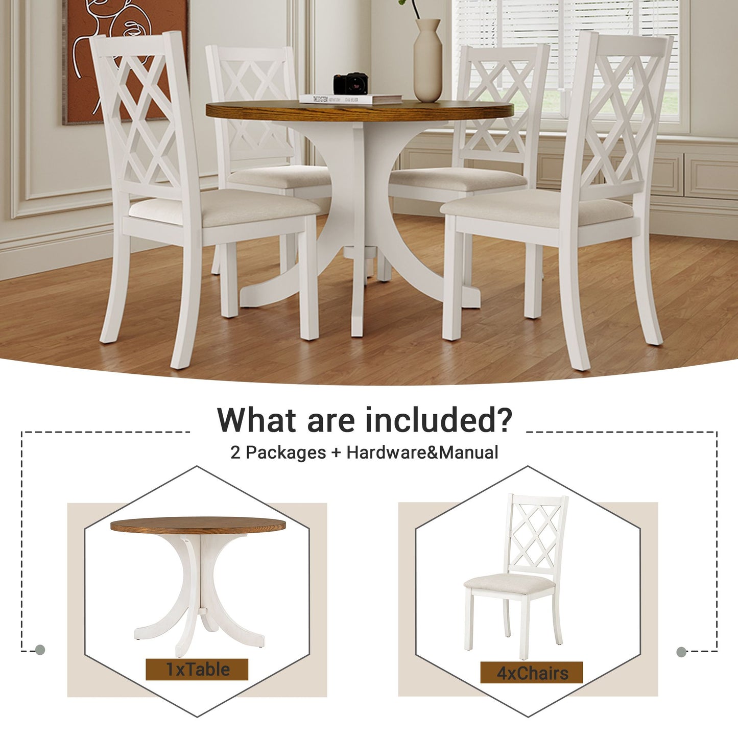 5 Pc. Round Dining Table Set with Upholstered Chairs