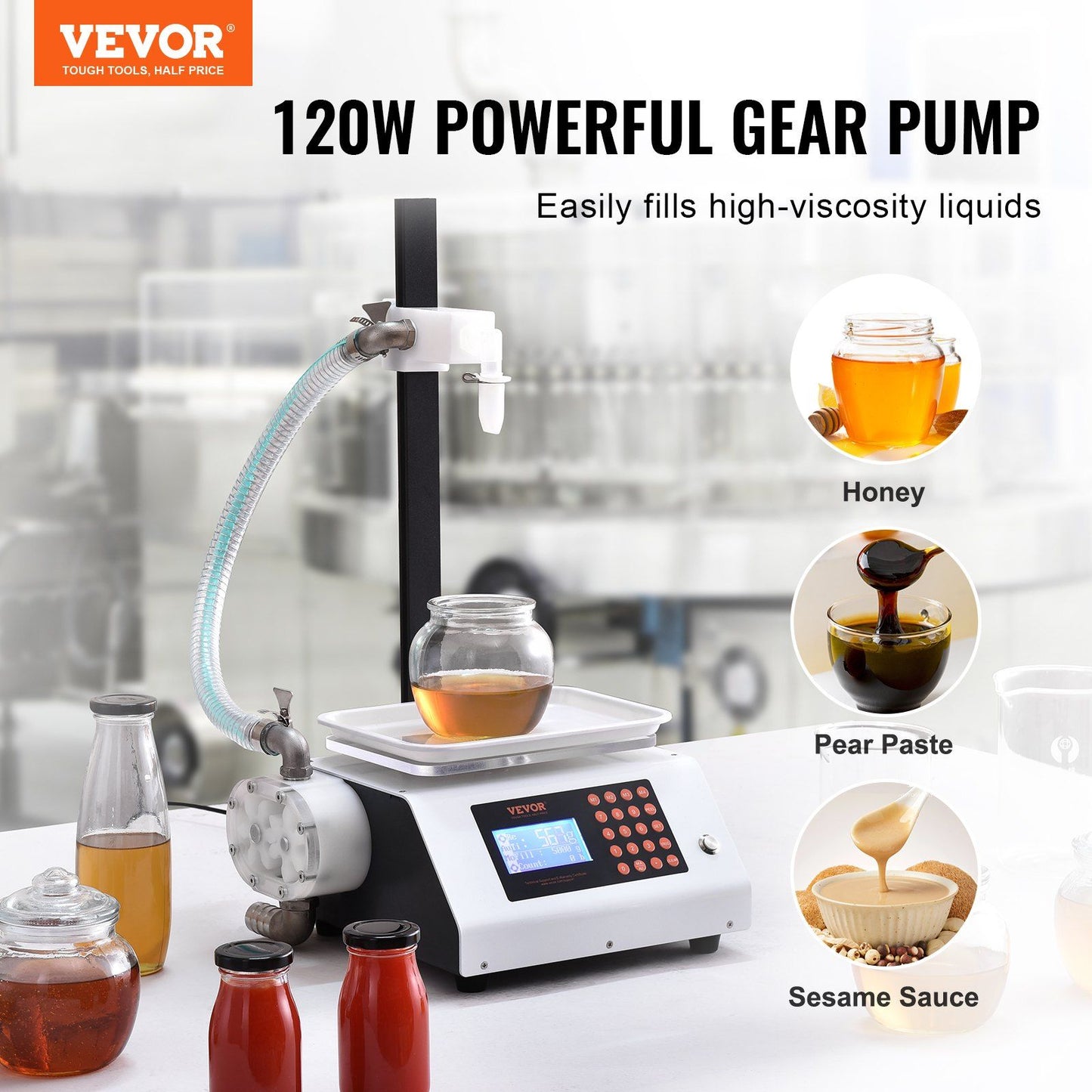 VEVOR Automatic Liquid Filling Machine, 50-5000 g with Digital Control for Honey, Oil, Wine, Detergent, Viscous Liquids (Single Nozzle)