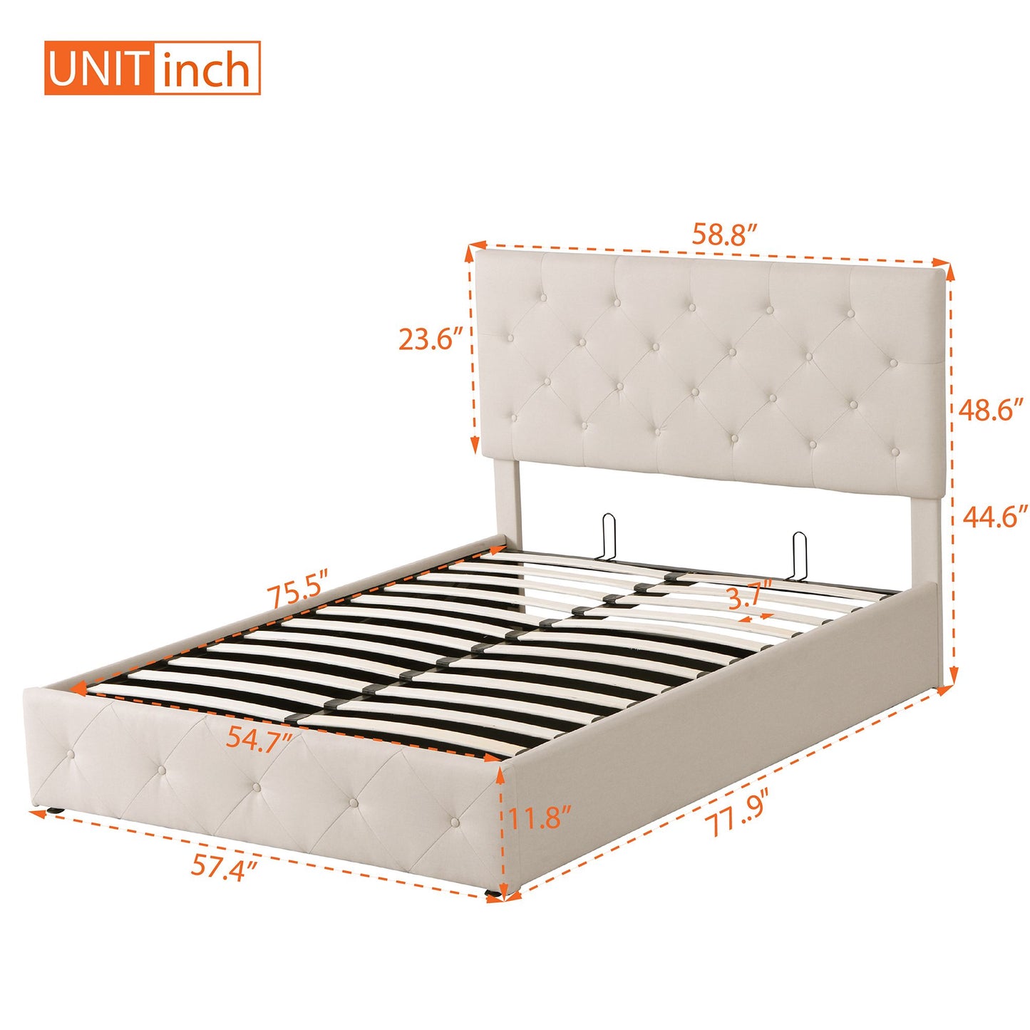 Full size Upholstered Platform Bed with Hydraulic Storage System