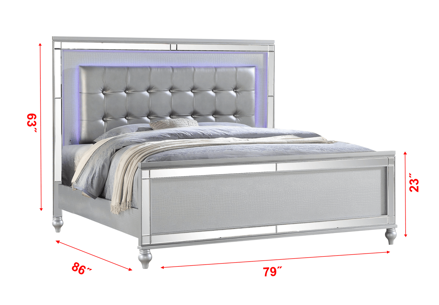 Sterling King 5 Pc. LED Bedroom Suite in Silver